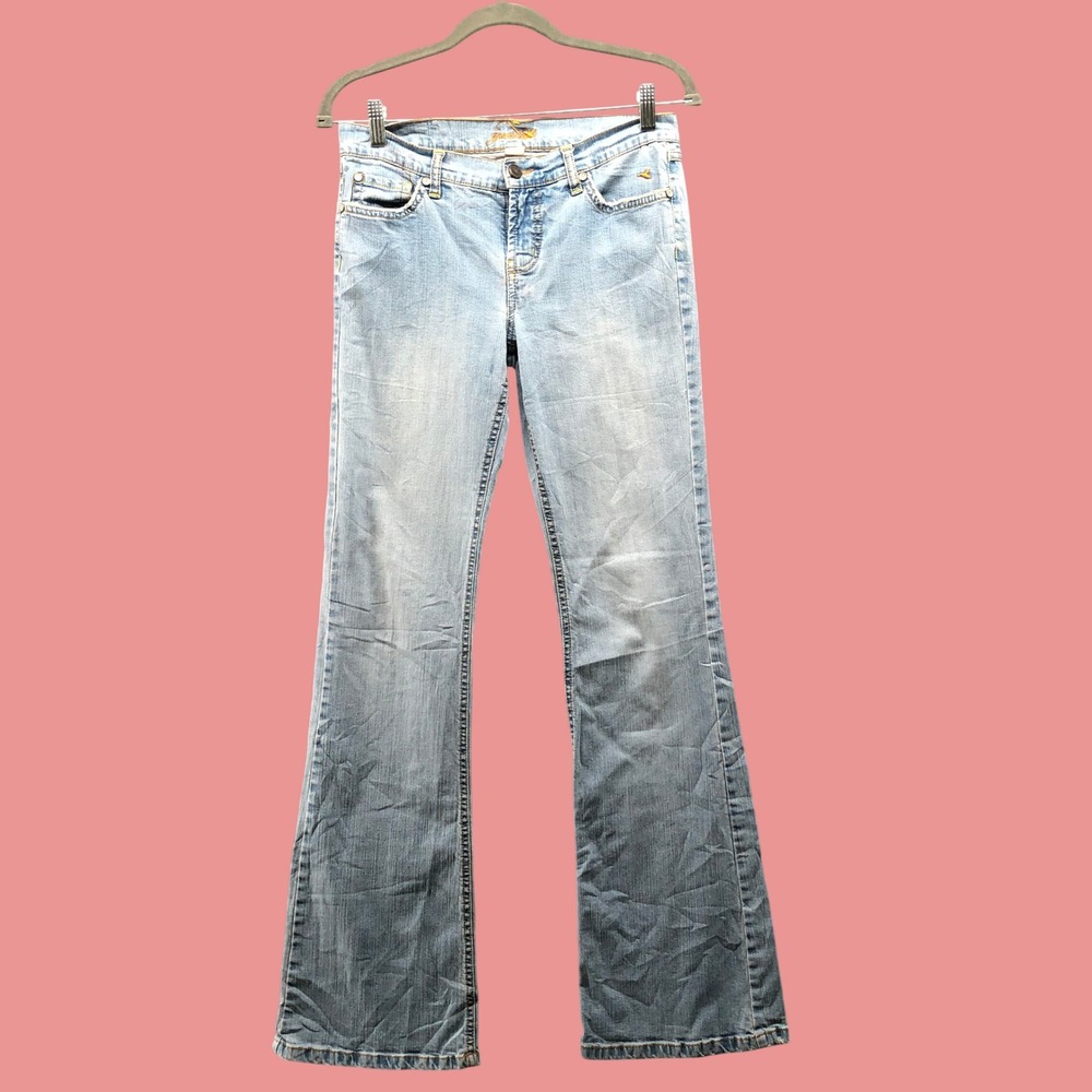 Vintage Y2K Grane Low Rise Flare Jeans Size 7 Womens 4 Light Wash Distressed